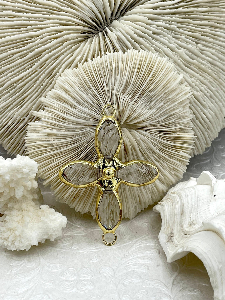 Crystal Gold Soldered Connector Pendant. Flower Shape Connector