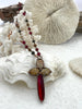 Image of Copper Soldered Stone Cross Pendants, Cross Shape Crystal and Red Stone, 65mm x 37mm x 6mm, Fast Shipping