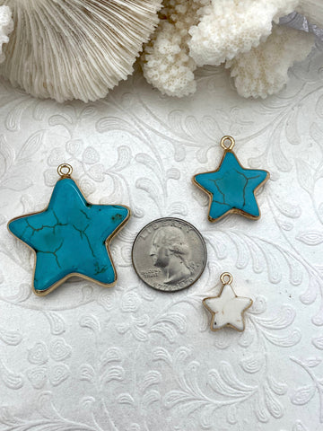 Gold Soldered Star Shaped Howlite Stone Pendants and charms. 2 colors, white or black , Gold Bale . Fast Shipping