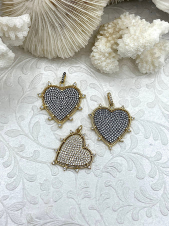 cz pave big heart charms, 34.5*33mm, sold per pkg of 5/10