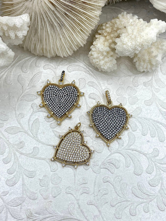 5Pcs Cubic Zirconia Pave New Bling Heart 23x24mm Charms for Jewelry  Bracelet Custom Design Hand Making