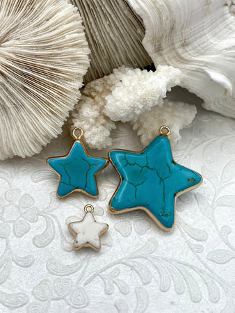 Gold Soldered Star Shaped Howlite Stone Pendants and charms. 2 colors, white or black , Gold Bale . Fast Shipping