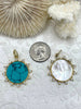 Image of Turquoise Pendant with CZ, Mother of Pearl Round Spike CZ Charm Cubic Zirconia, Brass Mother of Pearl and Howlite Pendant, 2 style Fast Ship