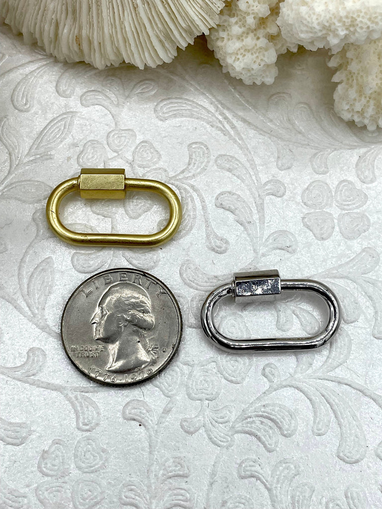 Brass Carabiner Large Oval lock clasps. Matte Gold or Silver, Carabiner Screw Clasp, Carabiner Screw Pendant, Screw Connector Lock.Fast Ship