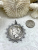 Image of Reproduction Coin Pendant, Liberty Peace Dollar Coin Pendant, Coin Bezel, Vintage Coin Pendant, Coin Bezel w/Pearls and CZ . Fast Ship