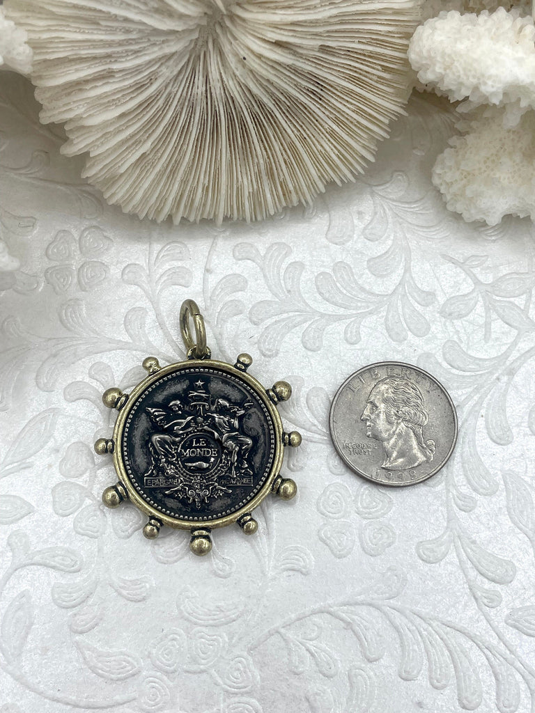 French Coin Pendant, French Angel Life Insurance Replica Coin, Burnished Silver Coin, 4 bezel colors, French Art Deco Coin, Fast Ship
