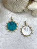 Image of Turquoise Pendant with CZ, Mother of Pearl Round Spike CZ Charm Cubic Zirconia, Brass Mother of Pearl and Howlite Pendant, 2 style Fast Ship