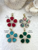 Image of Flower Shaped Pendants Malachite, Enamel, Turquoise Howlite, or Abalone. 5 Styles, 38mm, Variety of stones, all unique. 4 styles. Fast Ship