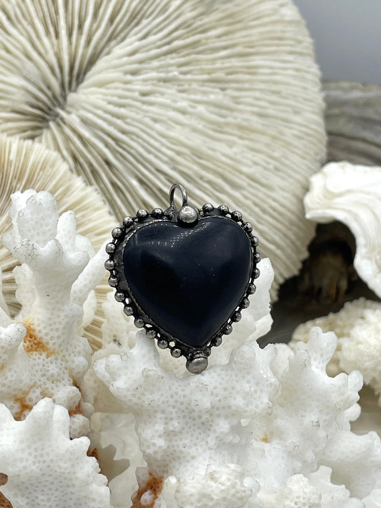 Heart Shaped Pendants w/Textured Burnished Silver Soldered Bezel w/CZ. 5 Styles,Natural stones,Variety of sizes&stones, all unique.Fast Ship