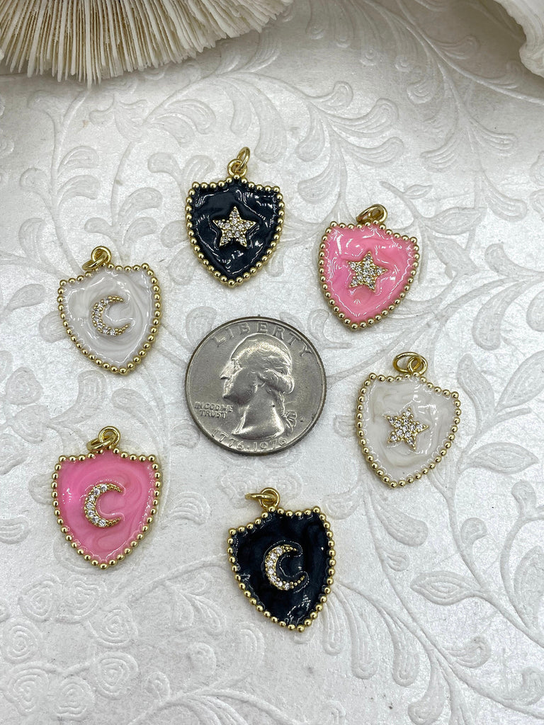 Enamel on Brass Micro Pave CZ Charms On Enamel Pink, White, or Black Charms. Gold over Brass Plating. 8 styles. Fast Shipping