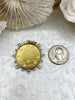 Image of L'abielle Bee Coin Pendant,French Bee Coin with Bezel,Bee Pendant, 2 Styles,Fleur De Lis Coin with Aqua CZ and Pearl Accents Fast Ship