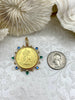 Image of Queen Elizabeth II Pendant/Replica Coin, Coin Pendant, Royal Coin, Emerald CZ Spike/Round Blue crystal Accents Fast Ship