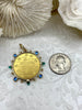Image of L'abielle Bee Coin Pendant,French Bee Coin w/ Bezel,Bee Pendant,2 Styles, Fleur De Lis Coin with Emerald and Blue CZ Accents Fast Ship