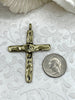 Image of Brass Textured Cross, Religious Large Cross, Brass Cross Charm, Cross Pendant, Mens Cross, Women's Cross 61mm x 43mm 9 Finishes Fast Ship