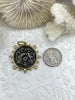 Image of French Horticole De Dison Pendant, Horse Coin Pendant, French Pendant, Le Monde Coin, Clear Spike & Round Pearl Accents Coin.Fast Ship