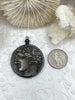 Image of Reproduction Coin Pendant 39mm, Coin Bezel, Vintage Coin, Greek Coin, 5 bezel colors. Fast Shipping