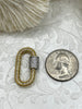 Image of MICRO PAVE Brass Mixed Metal Oval Carabiner lock clasp.Brass Carabiner Screw Clasp, Carabiner Screw Pendant, Screw Connector Lock. FastShip
