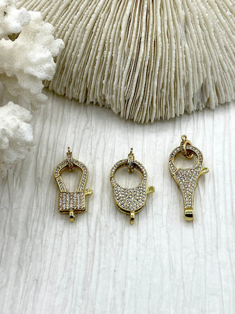 Clear Micro Pave CZ Lobster Claw Clasps Shiny Gold with Clear CZ. LG Parrot Claw Clasp 3 styles/ Sizes 32mm x 15mm x 5mm , Fast Shipping