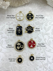 Black, Red, and White Enamel Charms CZ Micro PAVE Charm Pendant BRASS. Gold plating. Brass and Enamel. 8 Styles to choose from. Fast Ship