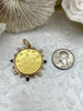 Image of L'abielle Bee Coin Pendant,French Bee Coin w/ Bezel,Bee Pendant, 2 Styles, Fleur De Lis Coin with Black CZ and Pearl Accents Fast Ship