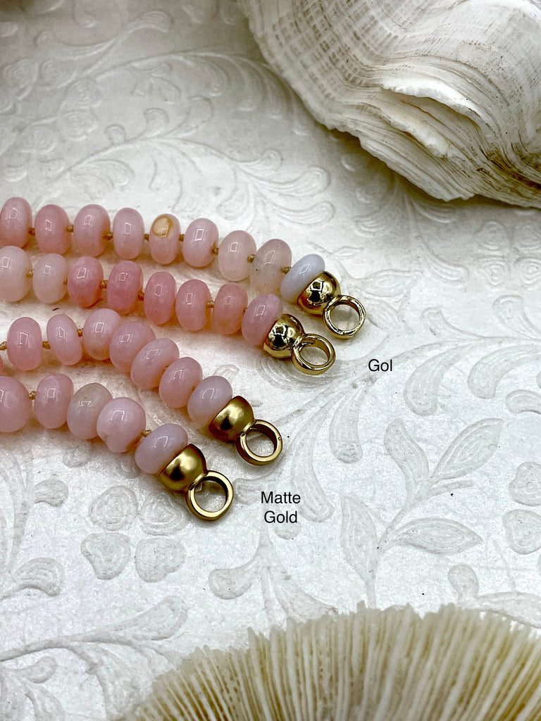 Peruvian Opal Pink Hand Knotted Necklace, 17-18" Long, Rondelle Stones 8mmx5mm w/Finished Ends Gold or Matte Gold, Candy Necklace Fast Ship