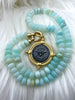 Image of Peruvian Opal Mixed Ocean Blue Hand Knotted Necklace,17-18" Long, Rondelle Beads 8x5mm w/ Matte Gold Finished Ends, Candy Necklace Fast Ship