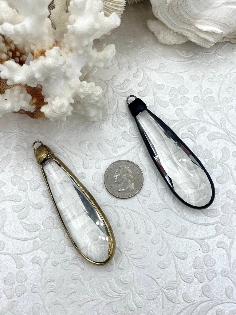 Clear Crystal Teardrop, Bronze or Black Soldered Pendants. Teardrop Soldered Charm, Drop Soldered Charms and Pendants,2 Styles.Fast Shipping