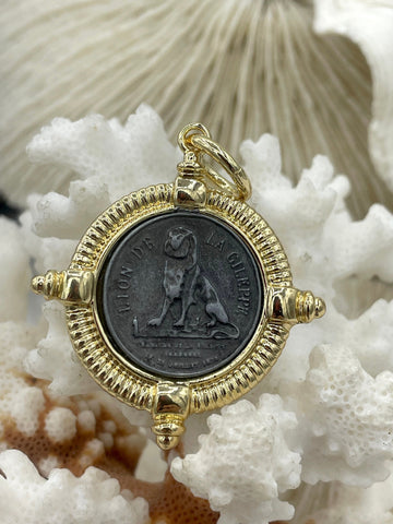 Lion de la Gileppe Coin Reproduction, Lion Pendant, Lion Medal, Lion Jewelry, Lion Charm, de la Gileppe Medalion 5 bezel color Fast Ship