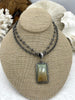 Image of Soldered Natural Stone Pendants, Rectangle Stone Pendants with Gunmetal ,Comes in a variety of patterns, 4 Styles, Natural Stone, Fast Ship.
