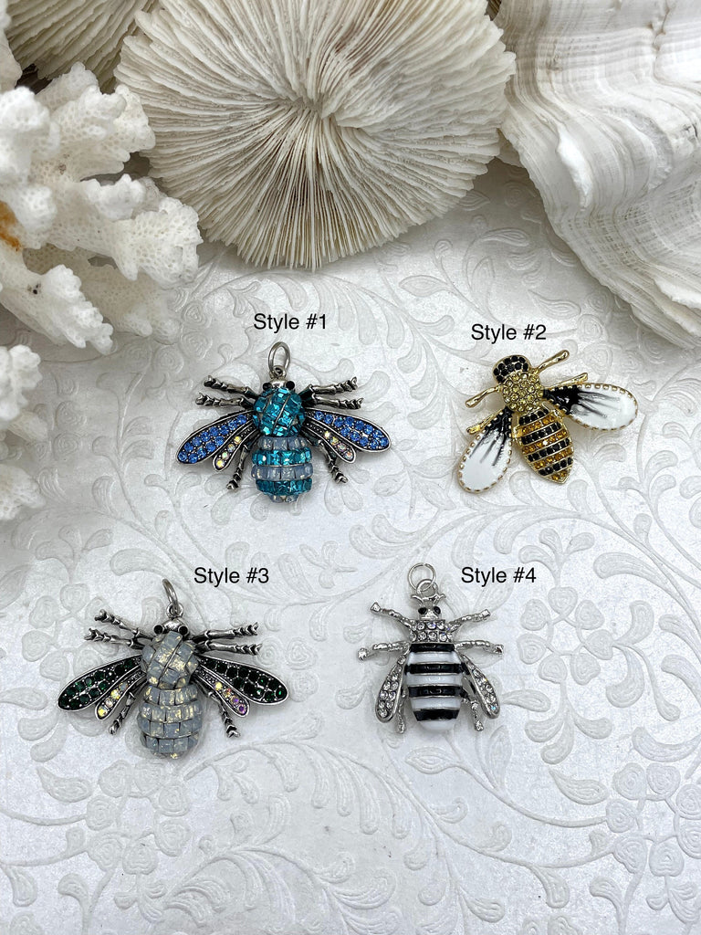 Bee Charm/Pendant, Enamel Rhinestone Bee Pendant, Vintage Bee Pendants, Insect Pendants, Bug Pendants, Bumble Bee 5 Styles Fast Shipping