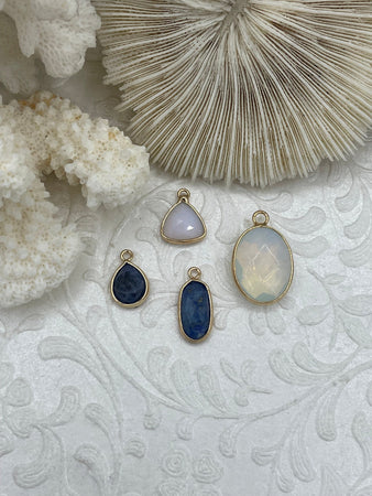 Gold Soldered Stone Pendant, Natural Stone, White or Blue Stone. 4 Styles. Stone Pendant Fast Ship