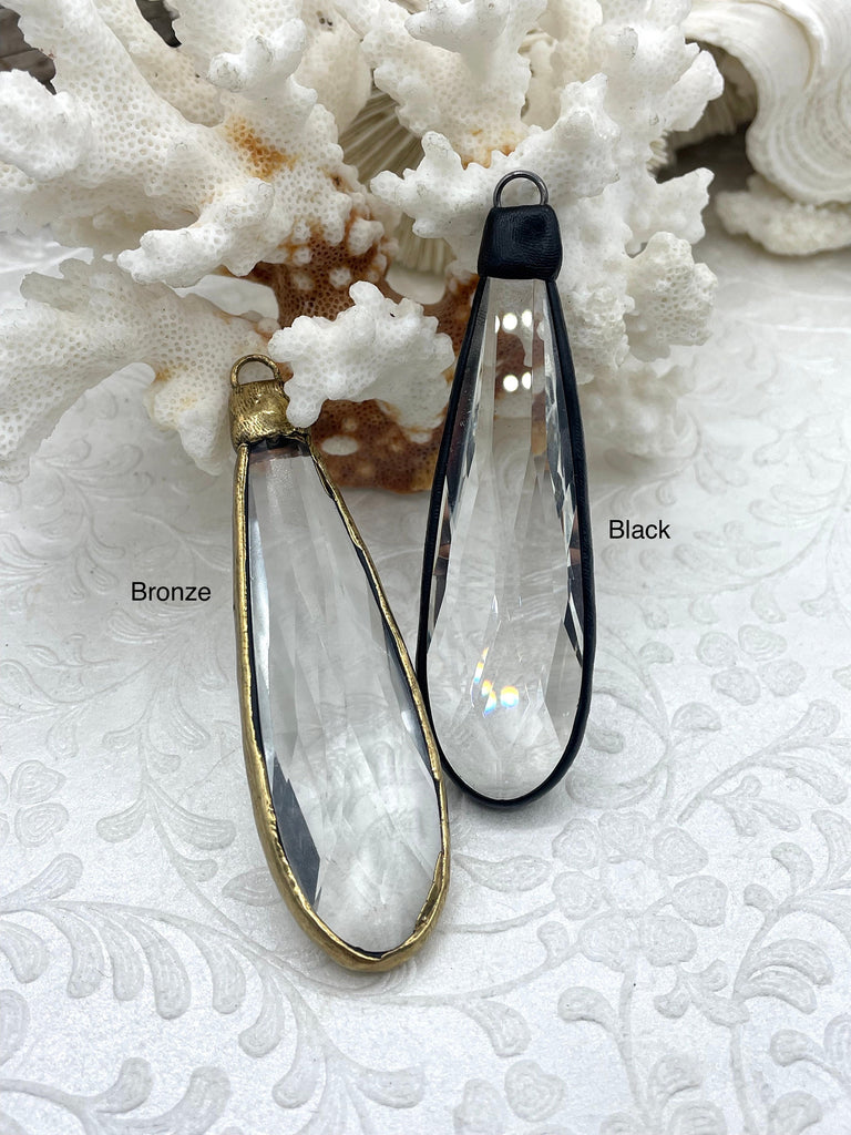 Clear Crystal Teardrop, Bronze or Black Soldered Pendants. Teardrop Soldered Charm, Drop Soldered Charms and Pendants,2 Styles.Fast Shipping