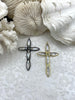 Image of Crystal Gunmetal and Gold Soldered Pendants and charms. Cross Shape Crystal, 2 styles, 71mm x 46mm x 8mm, 3.3mm Bale ID, Fast Shipping