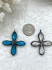 Image of Gunmetal Soldered Cross Shaped Crystal Pendants and charms. 2 Styles, Teal Crystal or Clear Crystal, 45mm x 45mm, 4mm Bale ID, Fast Shipping