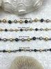 Image of High Quality Wired Plated Brass Beaded Chain, Tri Colored Chain, 2 Wire Colors, 8mm or 6mm Beads, Brass Beads, Sold by the foot, Fast Ship