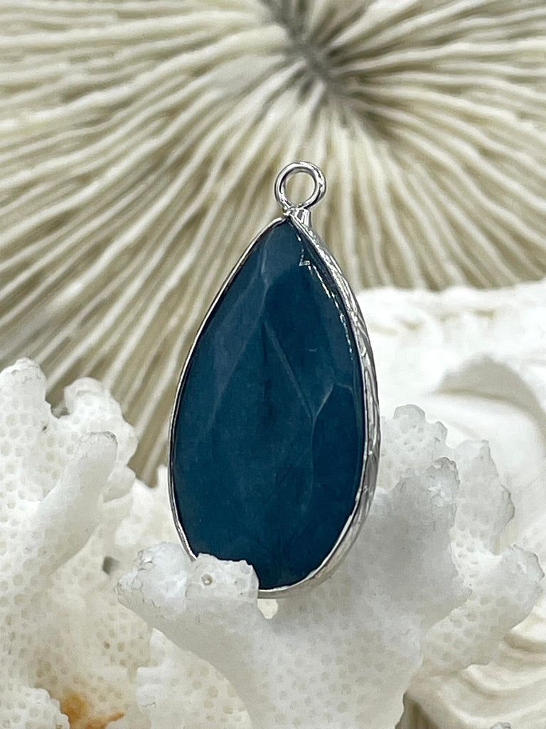 Natural Stone Teardrop Pendant with Wrapped Silver Bezel, Silver plated Brass Bezel, 3 Stone Colors to choose from, Stone Pendant, Fast Ship