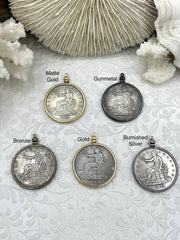 Reproduction Coin Pendant 39mm, Coin Bezel, Vintage Coin, 5 bezel colors. Fast Shipping