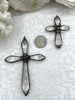Image of Soldered Cross Shaped Crystal Pendants and charms. Cross Shape Crystal, 2 styles, Large Gunmetal or Small Copper, 4mm Bale ID, Fast Shipping