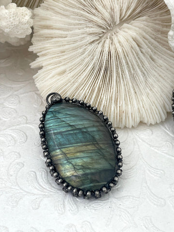 AA Labradorite Pendants with Textured Burnished Silver and CZ Soldered Bezel. Variety of sizes and stones, all unique. Fast Ship