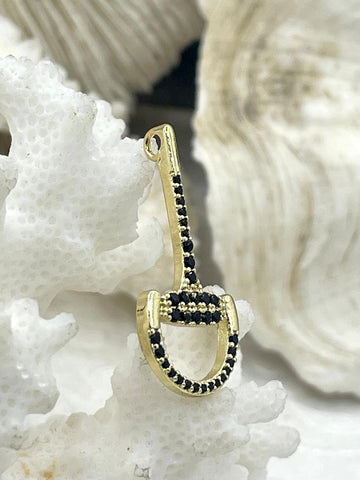 CZ Micro Pave BRASS Snaffle Bit Charm Pendants, Horse Bit Charm, Equestrian Jewelry, Snaffle Bit Pendant with CZ, 3 Styles, Fast Ship