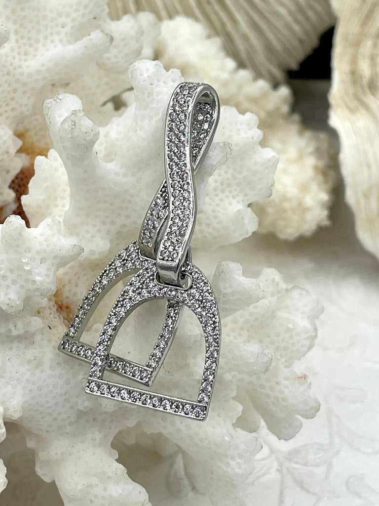 Equestrian Stirrup Pendant High Quality Brass with CZ ,Cubic Zirconia Pendant, Stirrup Charm, Equestrian Charm Horses ,2 Finishes Fast Ship