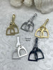 Image of Equestrian Stirrup Pendant High Quality Brass Equestrian Pendant, Stirrup Charm, Equestrian Charm Horse Jewelry, 8 Finishes Fast Ship.