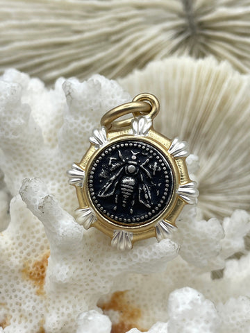French Bee Replica Coin, Burnished Silver Bee Coin, Two Tone Bezel, Reproduction Bee Coin, Coin pendant, Petite Coin, 5 styles Fast Ship