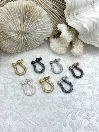 Pave U shape Clasp, U Lock Marine Shackle BRASS, Horseshoe Clasp, U Link Chain, Anchor Carabiner, Anchor Shackle, 7 finishes. Fast Ship