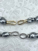 Image of Hand Knotted Vintage Porcelain Grey Glass Pearl Replica Freshwater Baroque Shape, Gold or Silver Double Opening clasp, 18". Fast Ship