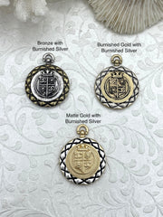 French Coin Pendant 30mm, Quilted Crown Lion Coin, Crown Medallion, Vintage Coin, Lion Coin, 3 Finishes,Coin Pendant, French Coin, Fast Ship