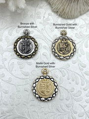 French Coin Pendant 30mm, Quilted Crown Lion Coin, Crown Medallion, Vintage Coin, Lion Coin, 3 Finishes,Coin Pendant, French Coin, Fast Ship